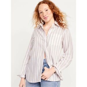 Old Navy Linen-Blend Striped Boyfriend Shirt Small petite